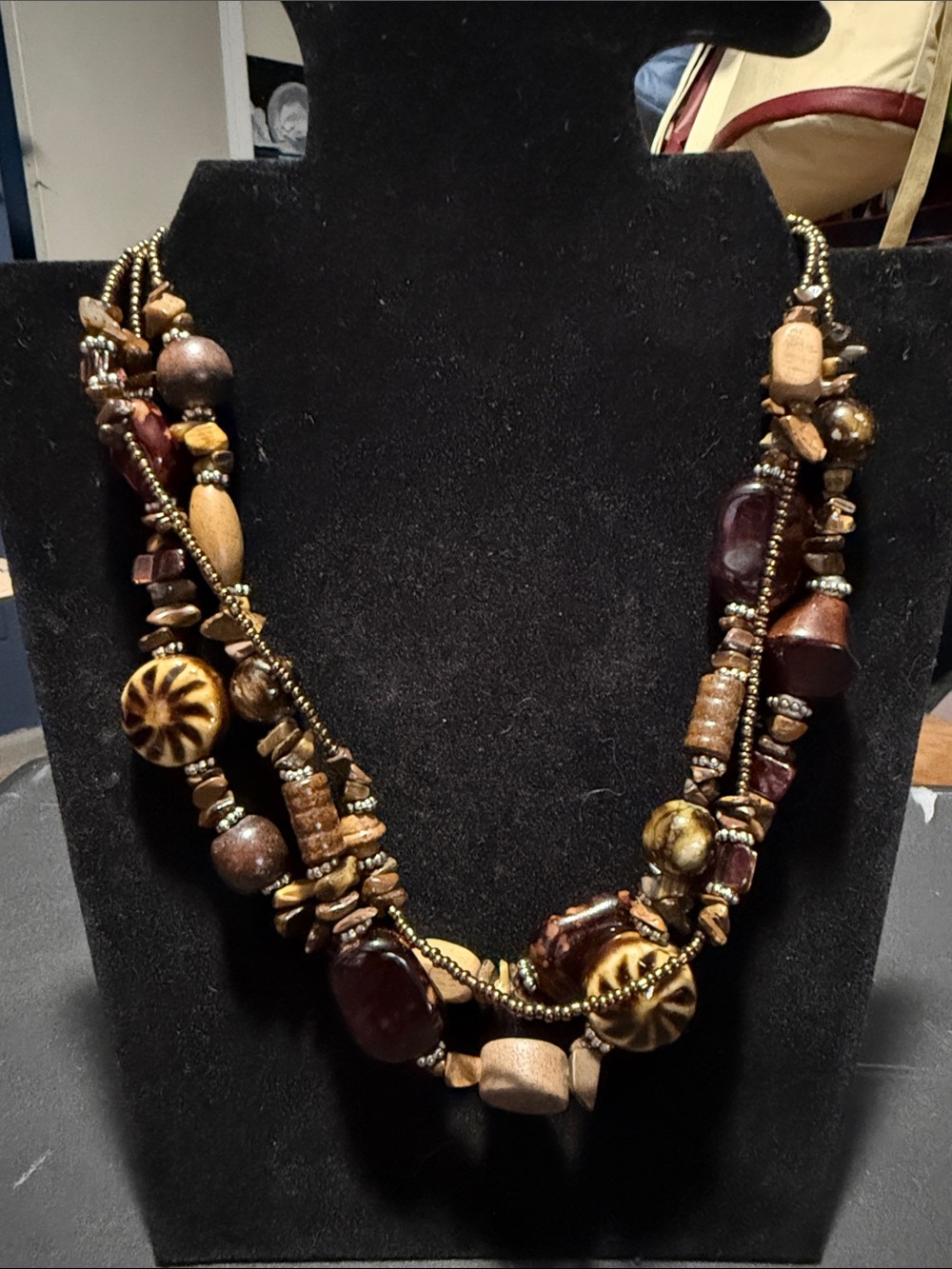 Handcrafted Multi-Strand Brown Beaded Women's Necklace